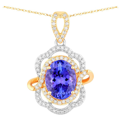 Tanzanite Pendant Necklace Diamonds 4.6 Carats 14K Gold