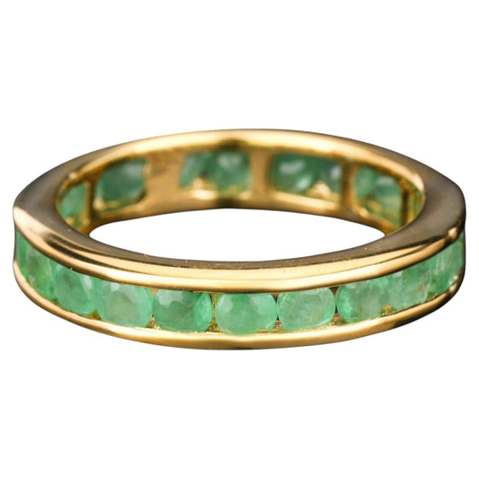 Natural Sakota Emerald Eternity Band Ring 2.2 Carats Gold Plated Silver