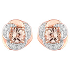 Morganite Flower Stud Earrings With Diamonds 1.48 Carats 14K Rose Gold