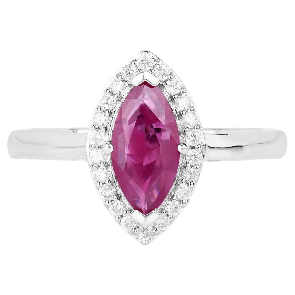 Ruby Ring With Diamonds 1.54 Carats 14K White Gold