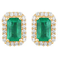 Natural Zambian Emerald Earrings With Diamonds 0.88 Carats 14K Yellow Gold