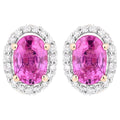 Pink Sapphire Halo Earrings With Diamonds 1.46 Carats 14K Yellow Gold