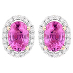 Pink Sapphire Halo Earrings With Diamonds 1.46 Carats 14K Yellow Gold