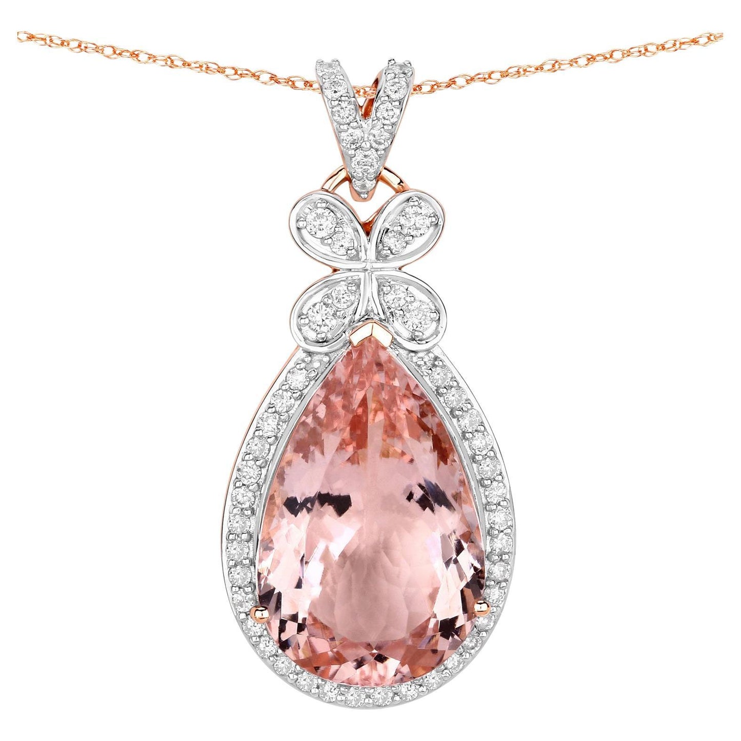 Morganite Pendant Necklace Diamond Setting 8.12 Carats 14K Rose Gold