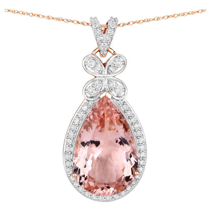 Morganite Pendant Necklace Diamond Setting 8.12 Carats 14K Rose Gold