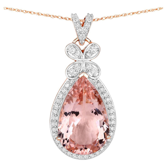 Morganite Pendant Necklace Diamond Setting 8.12 Carats 14K Rose Gold