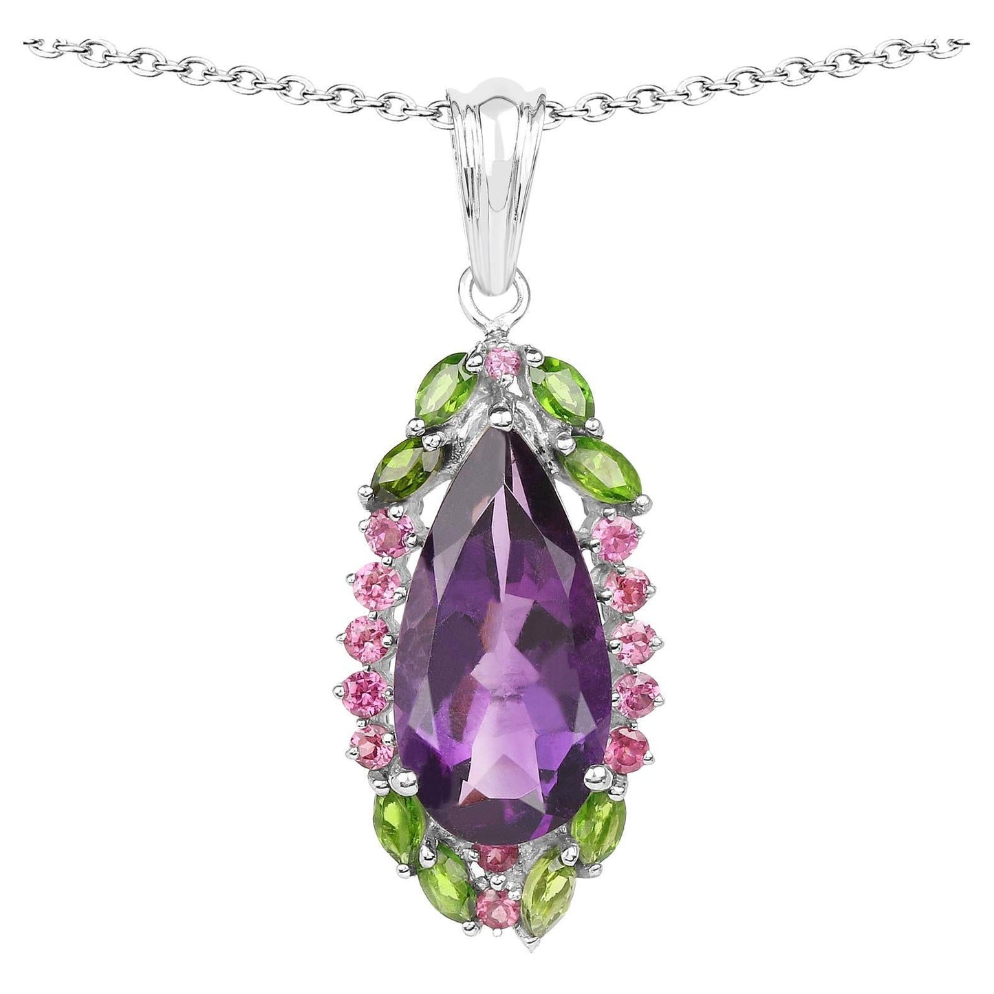 Tropical Pendant Necklace Amethyst Rhodolite Chrome Diopside 6.2 Carats