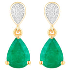 Zambian Emerald Dangle Earrings Diamonds 2.3 Carats 10K Yellow Gold