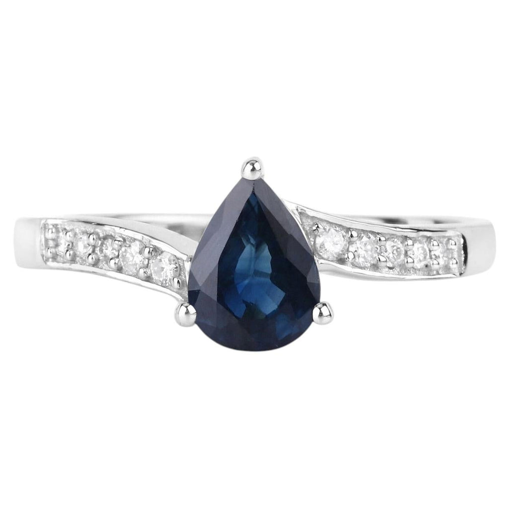 Blue Sapphire Ring With Diamonds 0.83 Carats 14K White Gold