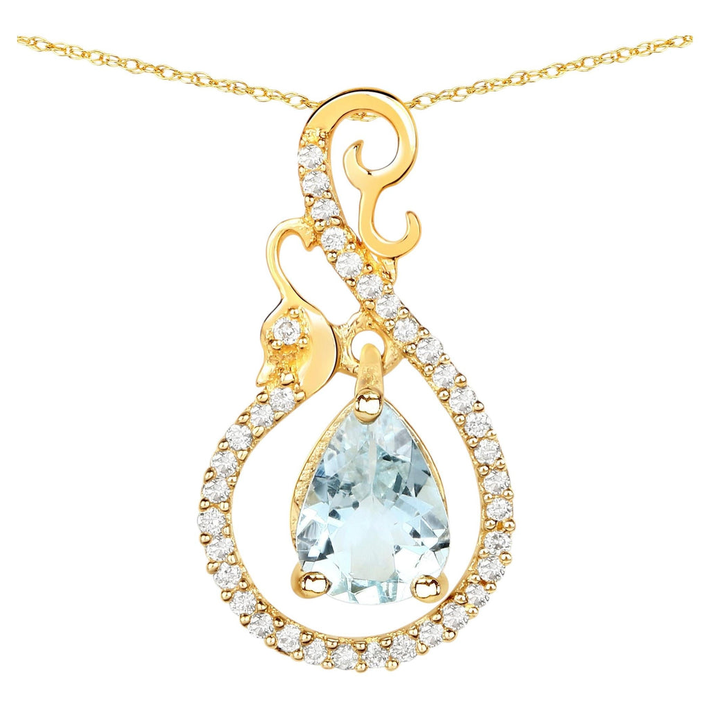 Aquamarine Pendant With Diamonds 0.74 Carats 14K Yellow Gold