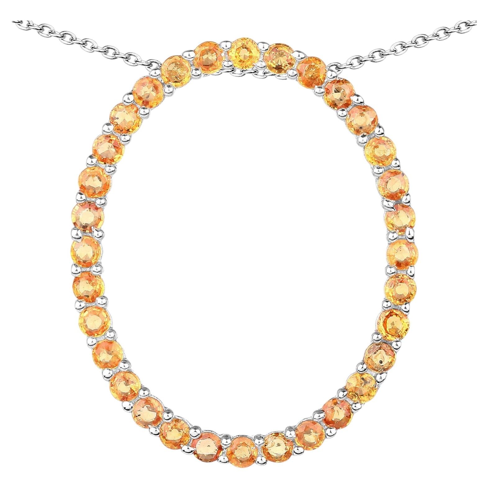 Orange Sapphire Pendant 2.86 Carats Sterling Silver