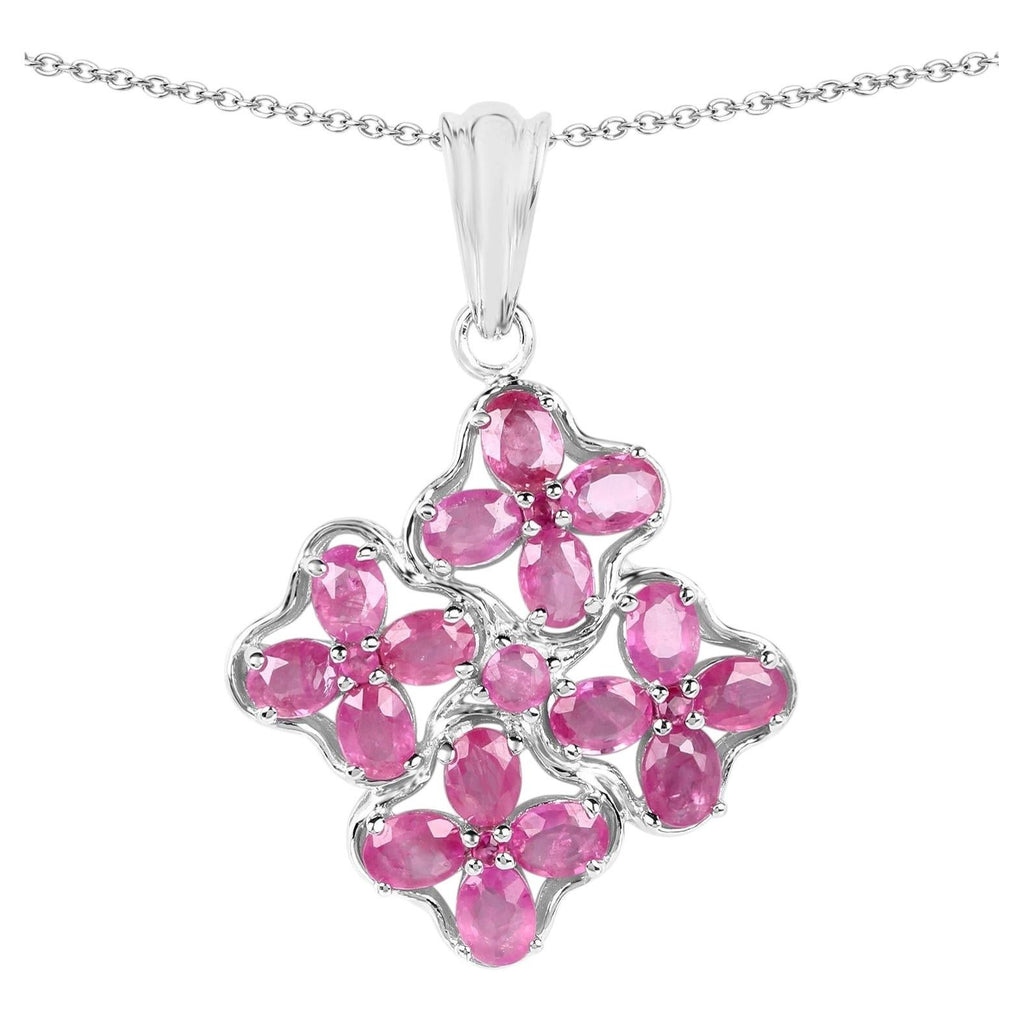 Ruby Flower Pendant 3.66 Carats Sterling Silver