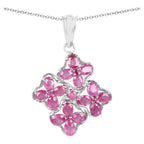 Ruby Flower Pendant 3.66 Carats Sterling Silver