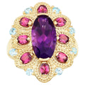 Amethyst Cocktail Ring Rhodolite Garnets and Blue Topazes 9.10 Carats