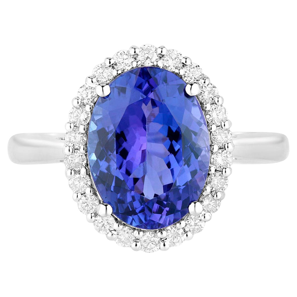 Natural Tanzanite Ring With Diamonds 3.92 Carats 14K White Gold