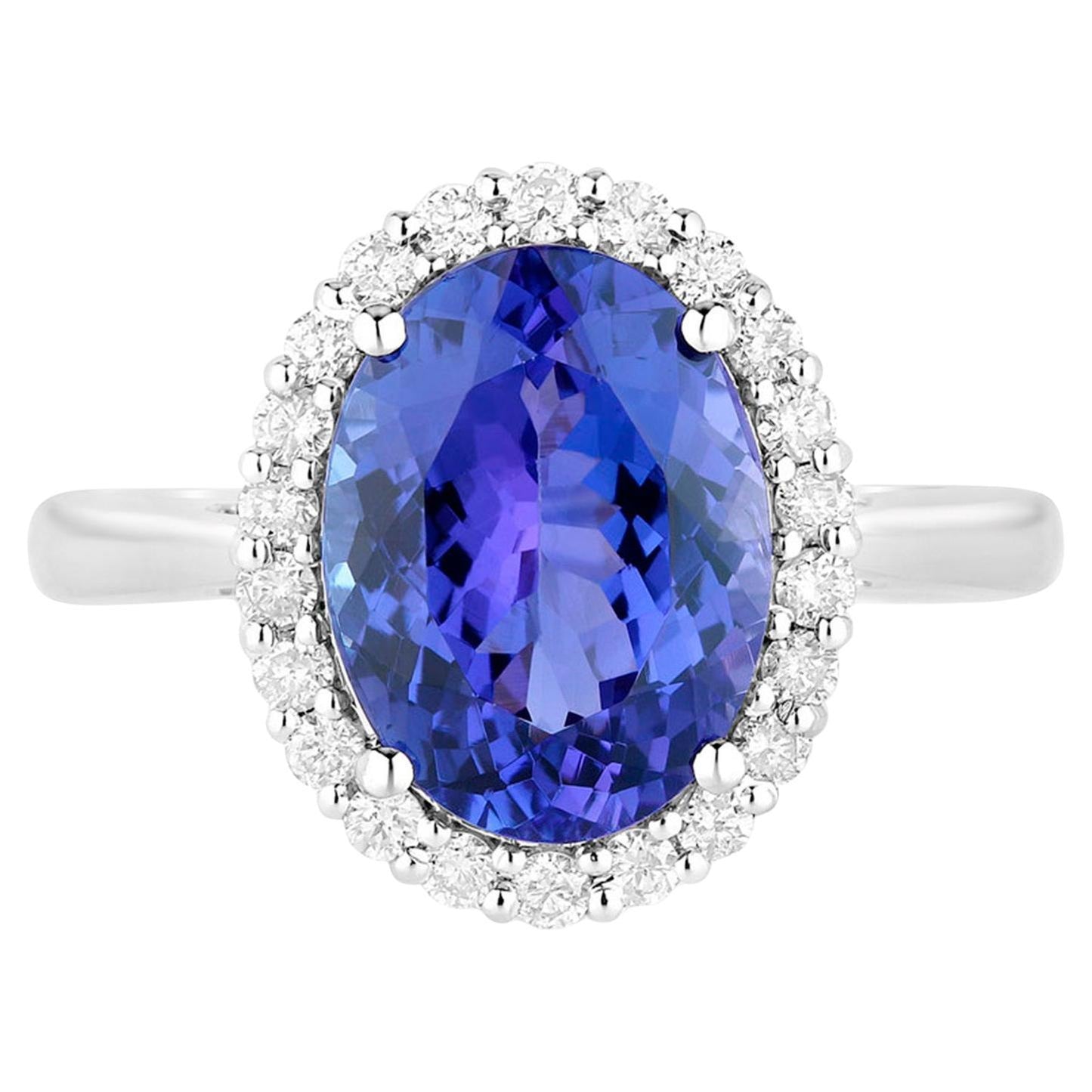 Natural Tanzanite Ring With Diamonds 3.92 Carats 14K White Gold