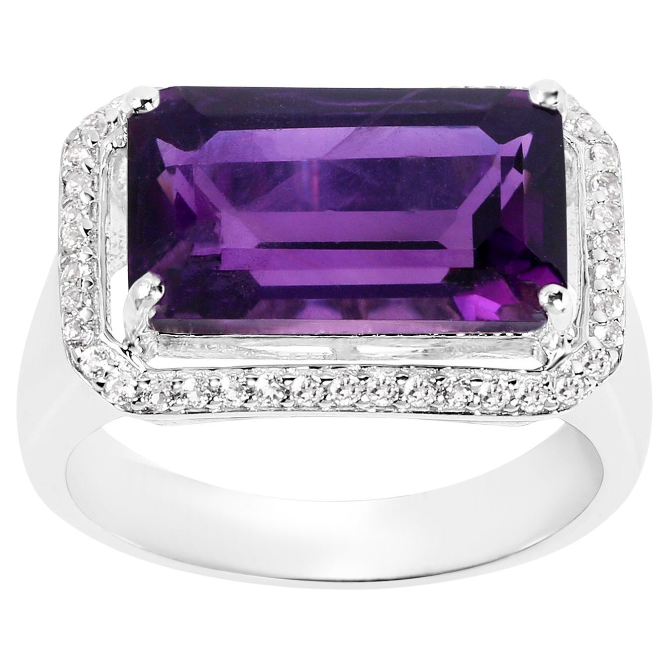 Amethyst East-West Ring with White Zircon 5.49 Carats Sterling Silver