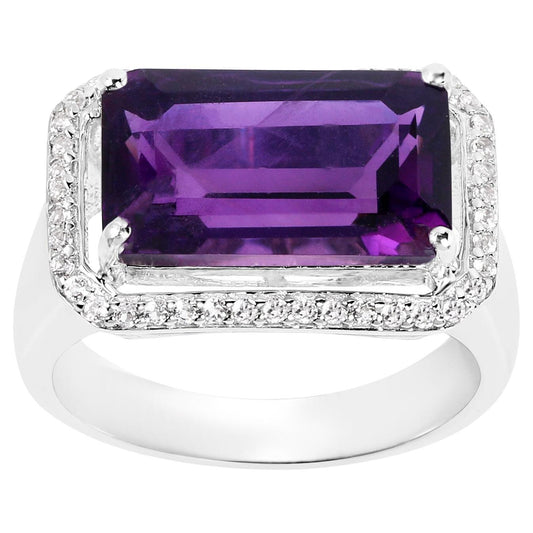Amethyst East-West Ring with White Zircon 5.49 Carats Sterling Silver