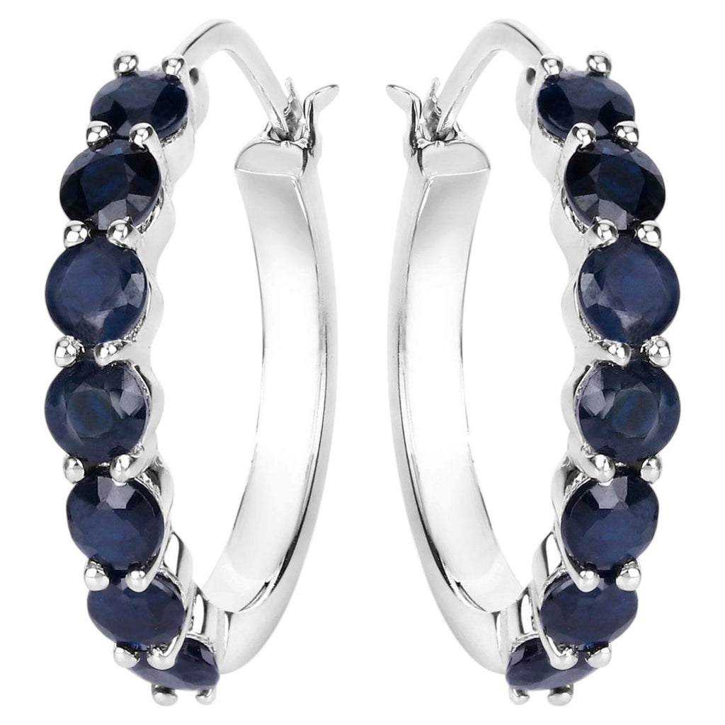 Blue Sapphire Hoop Earrings 2.64 Carats Sterling Silver