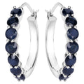 Blue Sapphire Hoop Earrings 2.64 Carats Sterling Silver
