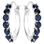 Blue Sapphire Hoop Earrings 2.64 Carats Sterling Silver