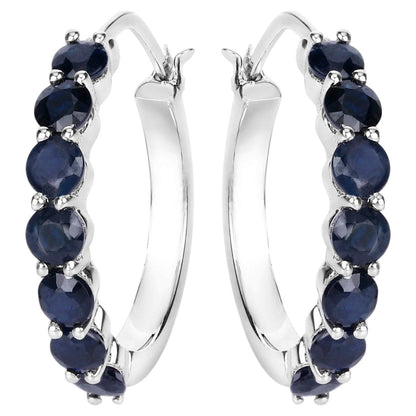 Blue Sapphire Hoop Earrings 2.64 Carats Sterling Silver