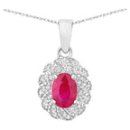 Ruby Floral Pendant With Diamonds 0.92 Carats 10K White Gold
