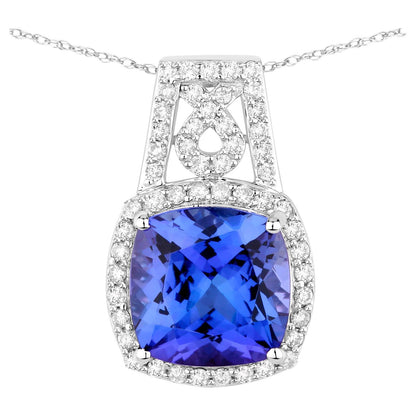 Natural Tanzanite Pendant With Diamonds 4.26 Carats 14K White Gold