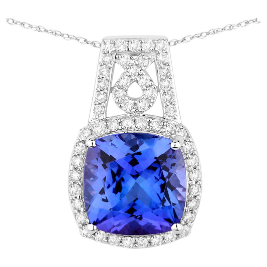 Natural Tanzanite Pendant With Diamonds 4.26 Carats 14K White Gold