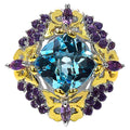 Blue Topaz Butterfly Ring With Amethyst and Diamonds 5.61 Carats Sterling Silver