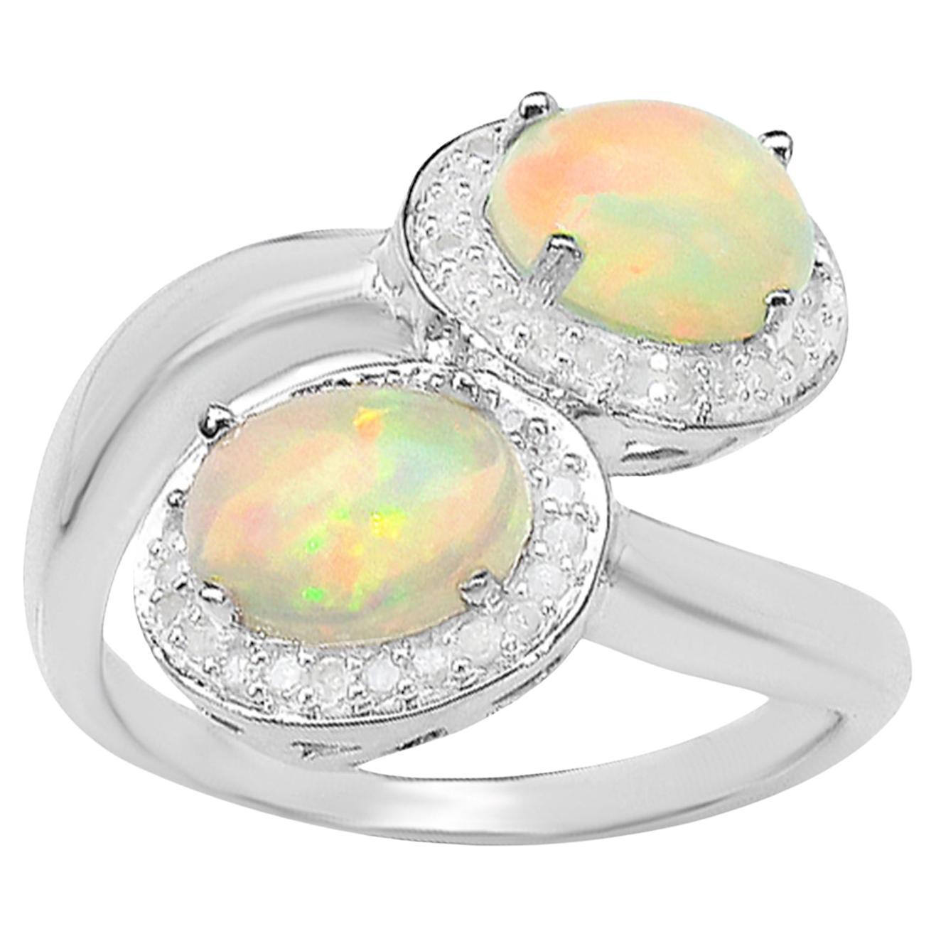 Natural Opal Bypass Ring With Diamonds 1.91 Carats