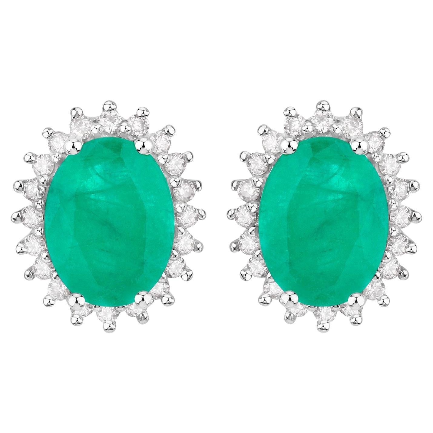 Zambian Emerald Earrings Diamonds 2.65 Carats 10K White Gold