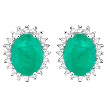 Zambian Emerald Earrings Diamonds 2.65 Carats 10K White Gold