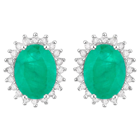Zambian Emerald Earrings Diamonds 2.65 Carats 10K White Gold