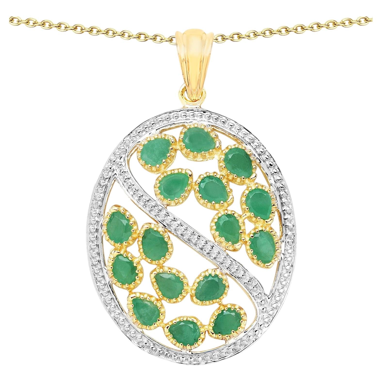 Emerald Pendant 2.22 Carats Gold Plated Silver