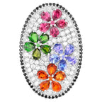 Flower Cluster Ring Citrine Tanzanite Rhodolite Chrome Diopside Topaz Spinel