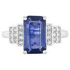 Blue Sapphire Ring With Diamonds 2.52 Carats 18K White Gold