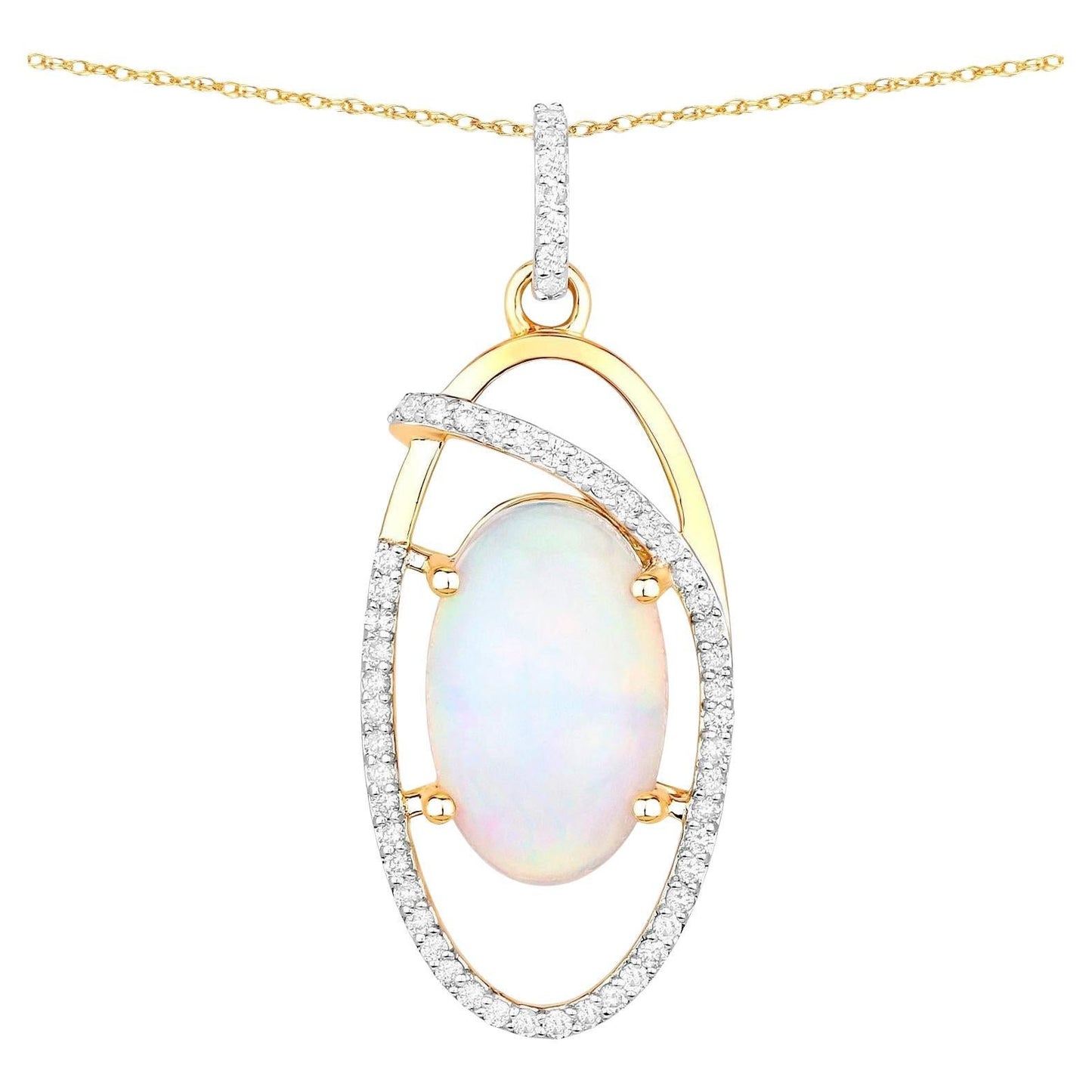 Natural Opal Pendant With Diamonds 3.56 Carats 14K Yellow Gold