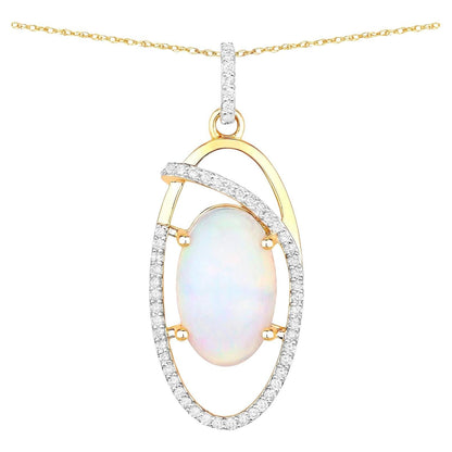 Natural Opal Pendant With Diamonds 3.56 Carats 14K Yellow Gold