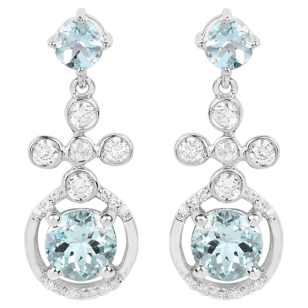 Aquamarine Dangle Earrings 4.4 Carats Rhodium Plated Silver