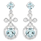 Aquamarine Dangle Earrings 4.4 Carats Rhodium Plated Silver