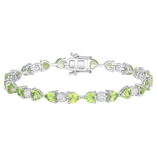 Peridot Tennis Bracelet Diamonds 9.75 Carats Sterling Silver
