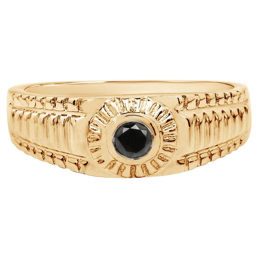 Black Diamond Ring 14K Yellow Gold Plated Silver