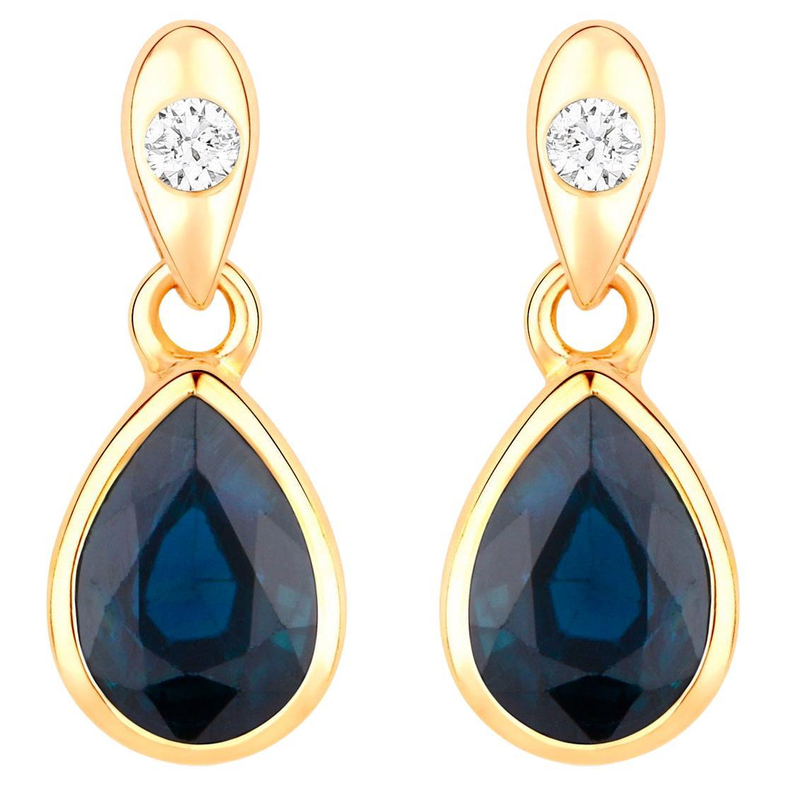 Blue Sapphire Dangle Earrings Diamonds 1.64 Carats 10K Yellow Gold