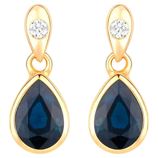 Blue Sapphire Dangle Earrings Diamonds 1.64 Carats 10K Yellow Gold