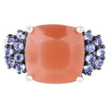 Peach Moonstone Ring With Tanzanite 6.16 Carats Sterling Silver