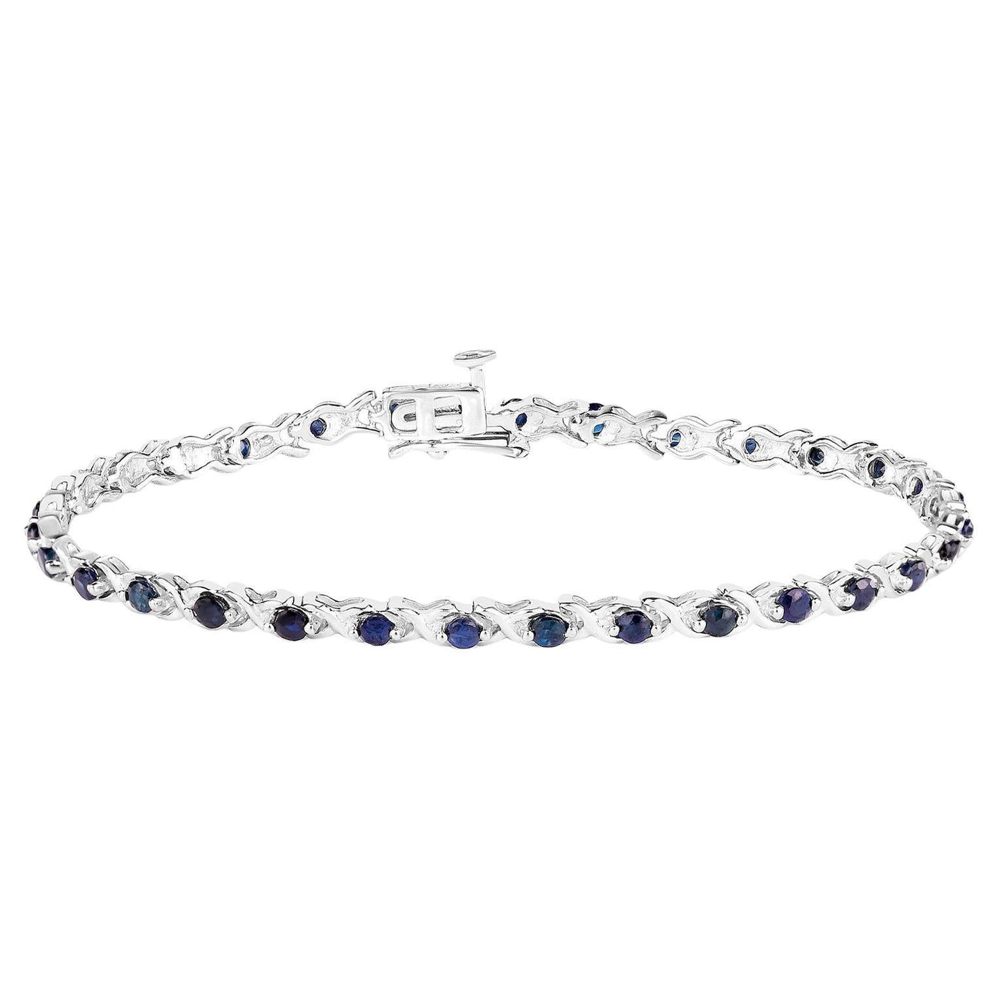 Blue Sapphire Tennis Bracelet 2.2 Carats Sterling Silver