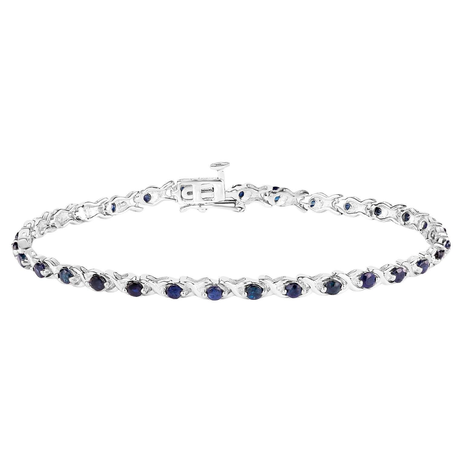 Blue Sapphire Tennis Bracelet 2.2 Carats Sterling Silver