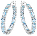 Blue Topaz Hoop Earrings 5.68 Carats Sterling Silver