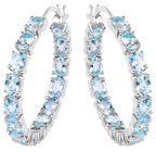 Blue Topaz Hoop Earrings 5.68 Carats Sterling Silver